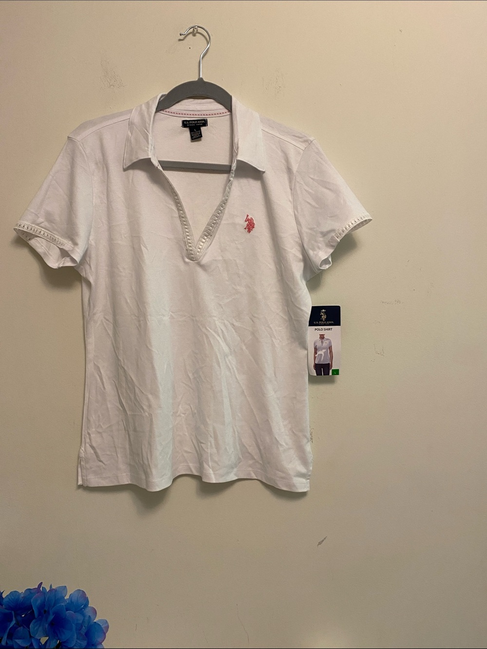 U.S. Polo Assn. White Polo with Pink Embroidered Logo